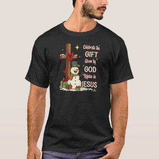 Camiseta Celebrate Jesus Birth Christmas Snowman Christian 