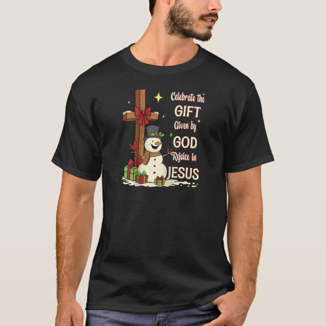 Camiseta Celebrate Jesus Birth Christmas Snowman Christian  (Frente)