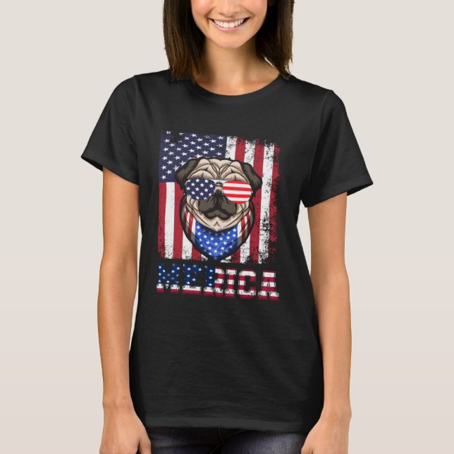 Camiseta Celebrate July 4th in Style with American Pug (Frente)