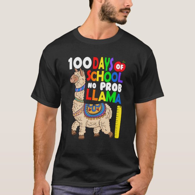 Camiseta Celebrating 100 Days of School NoProb Llama Kids & (Frente)