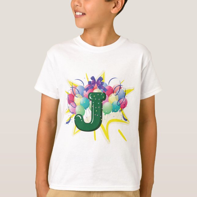 Camiseta Celebration Monogram Letter J with Balloons (Frente)
