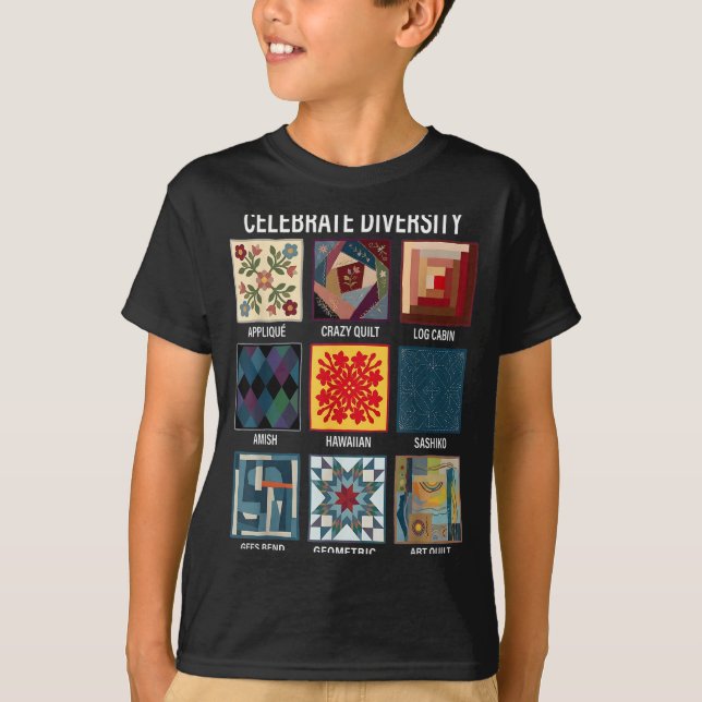 Camiseta Celebre a diversidade de artesanato em patchwork d (Frente)