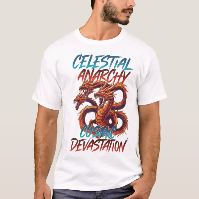 Camiseta Celestial Anarchy: Triple-Headed Cosmic Dragon Tee (Frente)