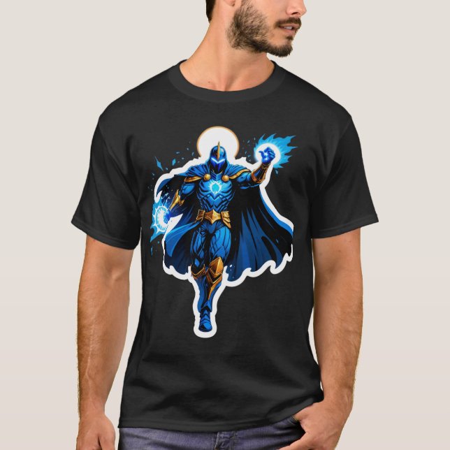 Camiseta Celestial Arc Knight – Blue Energy Ascension (Frente)