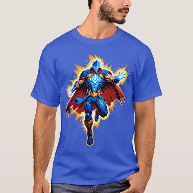 Camiseta Celestial Arc Knight – Blue Energy Ascension (Frente)