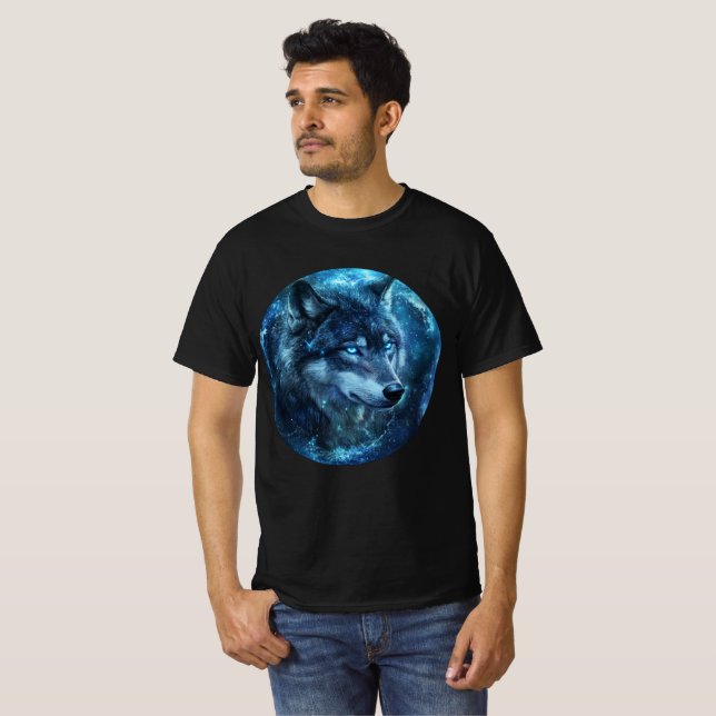 Camiseta Celestial Blue-Eyed Wolf Wall Art (Frente Completa)