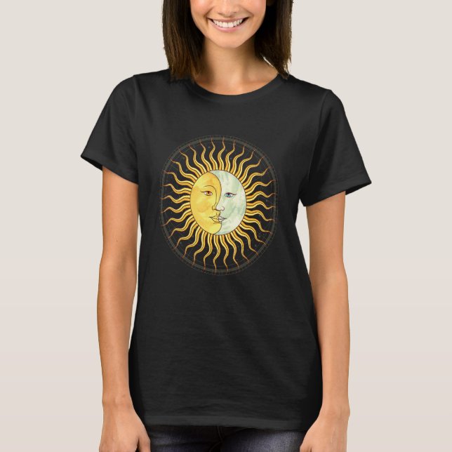 Camiseta Celestial Body Sun Crescent Moon Boho Aesthetic As (Frente)