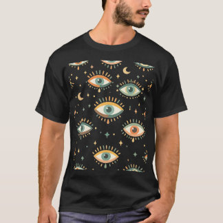 Camiseta Celestial Evil Eye Pattern – Boho Mystical Moon