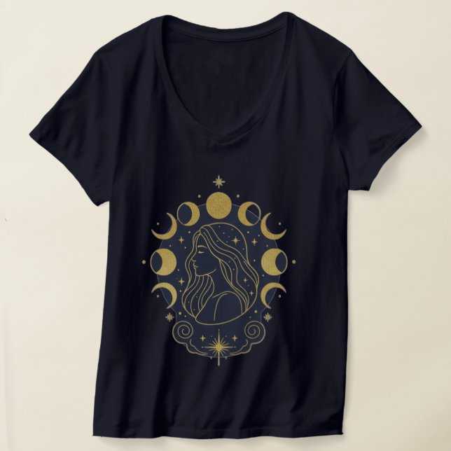 Camiseta Celestial Goddess Moon & Stars Women’s T-Shirt (Postura )