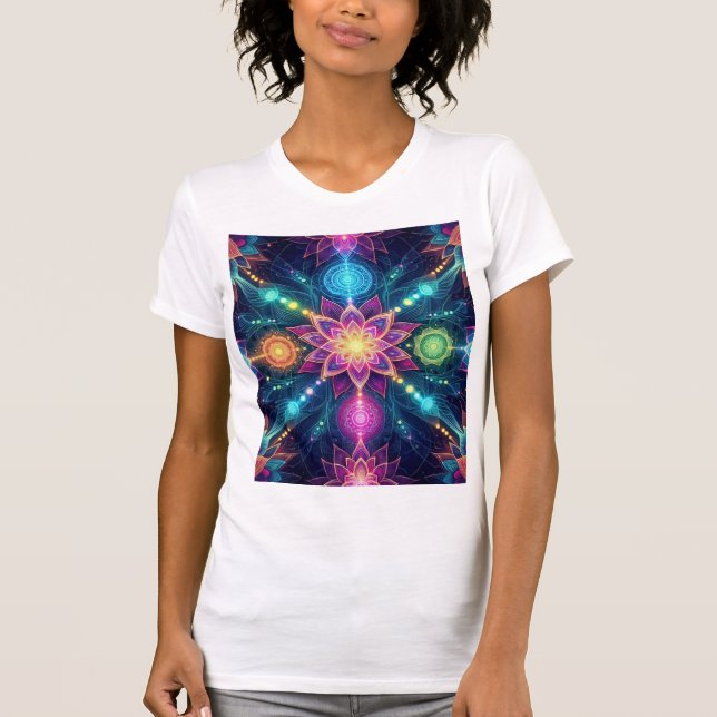 Camiseta Celestial Mandala Bloom — Psychedelic Lotus (Frente)