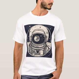 Camiseta "Celestial Odisseia Tee: Capacete Astronauta e Pla