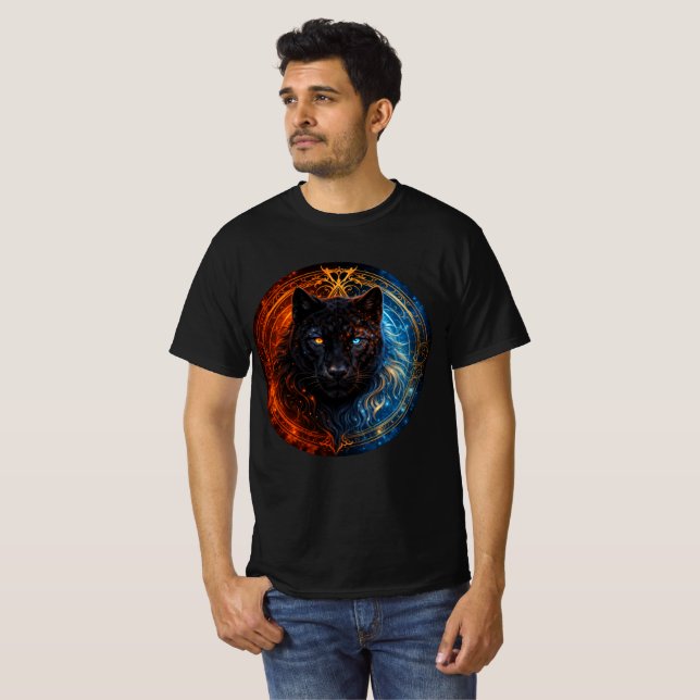Camiseta Celestial Panther – Fire and Ice Mandala Art (Frente Completa)