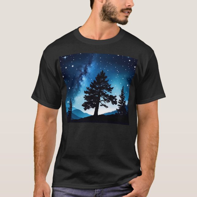 Camiseta Celestial Pine Watercolor Night Sky (Frente)