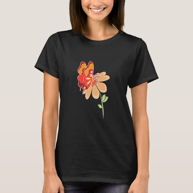 Camiseta Celestial Tropics Orange Butterfly And Daisy (Frente)