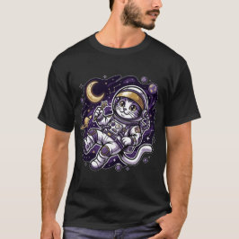 Camiseta Celestial Voyager: Purple Astronaut Cat Space Masc