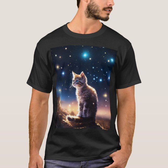 Camiseta Célestial Whiskers: Viagem de Kitten através do (Frente)