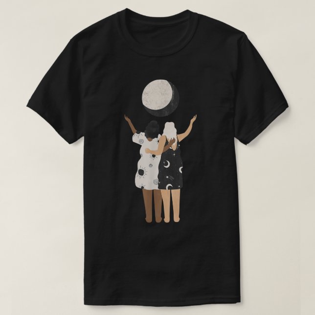 Camiseta Celestial Women Friends With Moon, Stars And Sun E (Frente do Design)