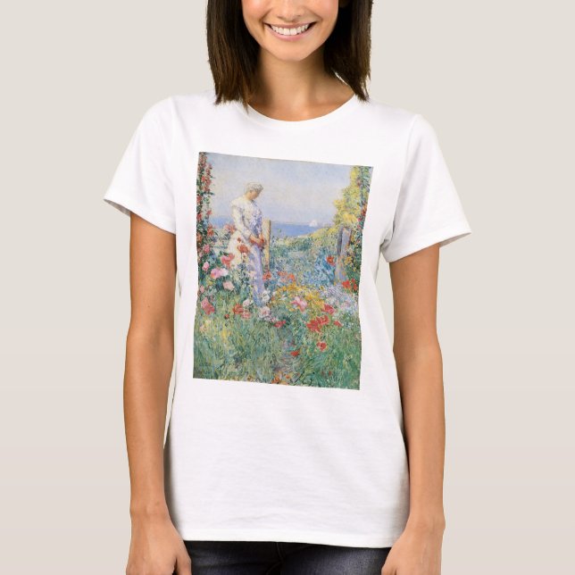 Camiseta Celia Thaxter em seu jardim por Childe Hassam (Frente)