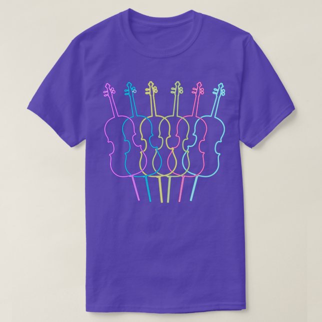 Camiseta Cellist Gift Idea Cello Player Neon Cello 70s 80s (Frente do Design)