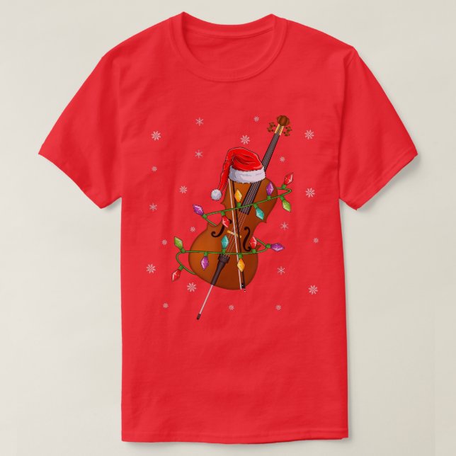 Camiseta Cello Music Lover Xmas Lights Papais noeis Cello C (Frente do Design)