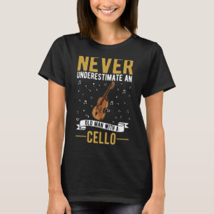 Camiseta Cello Velho Homem Violoncelista Avô Tocador de Cel
