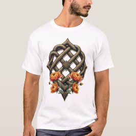 Camiseta Celtic art and floral splendor in warm tones.