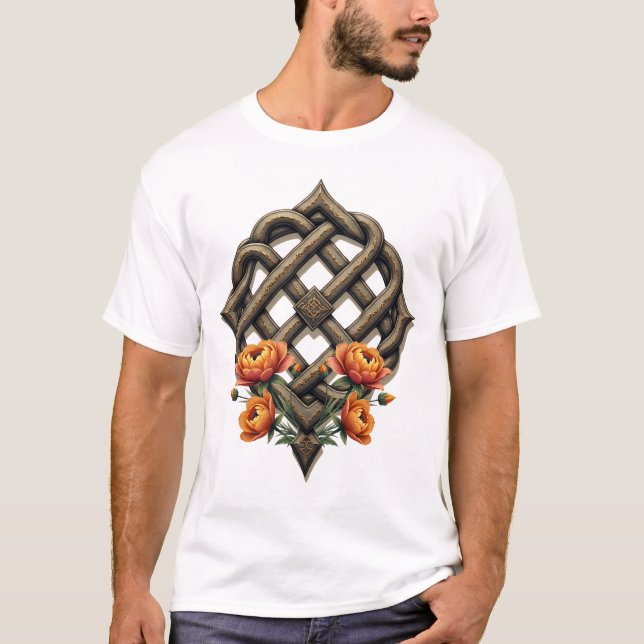 Camiseta Celtic art and floral splendor in warm tones.  (Frente)