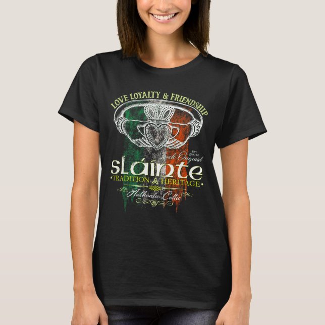 Camiseta Celtic Claddagh Slainte Nge Irish Flag St. Patrick (Frente)