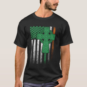 Camiseta Celtic Cross Irish American Flag Dia de São Patríc