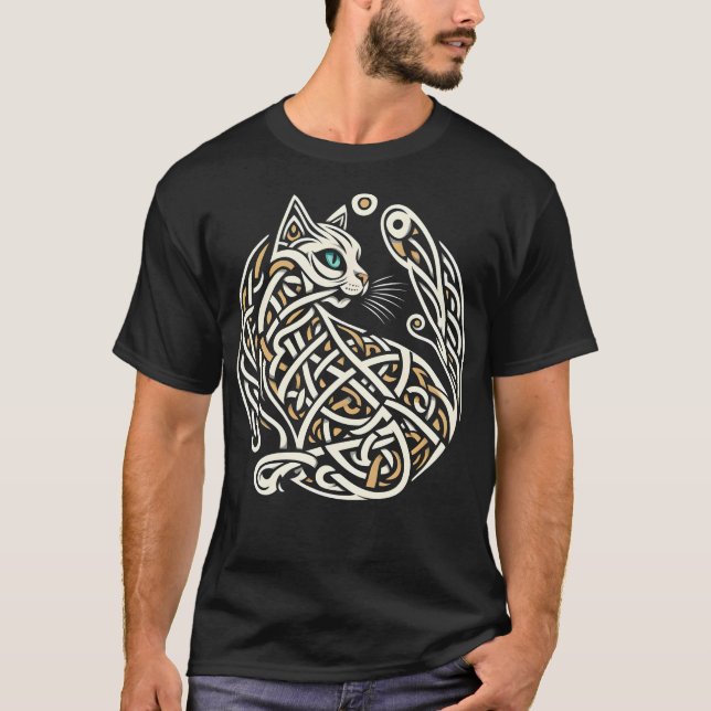 Camiseta Céltica Knotwork Cat Art Shirt (Frente)