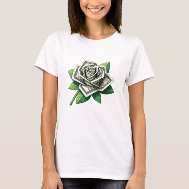 Camiseta cem dólares de origami rosa art (Frente)