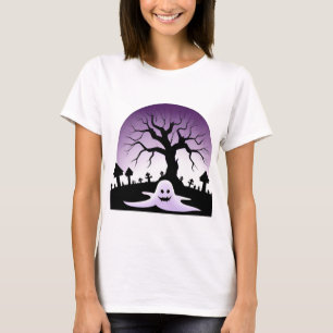 Camiseta Cena assustadora de Halloween com fantasma e árvor