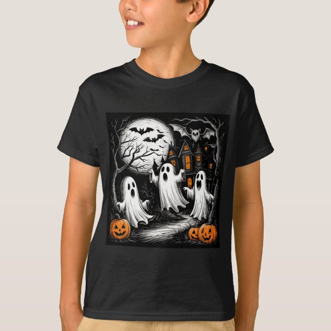 Camiseta Cena Assustadora de Halloween com Fantasmas (Frente)