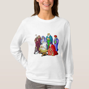 Camiseta Cena colorida da natividade do Natal