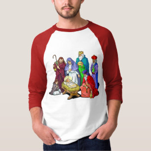 Camiseta Cena colorida da natividade do Natal