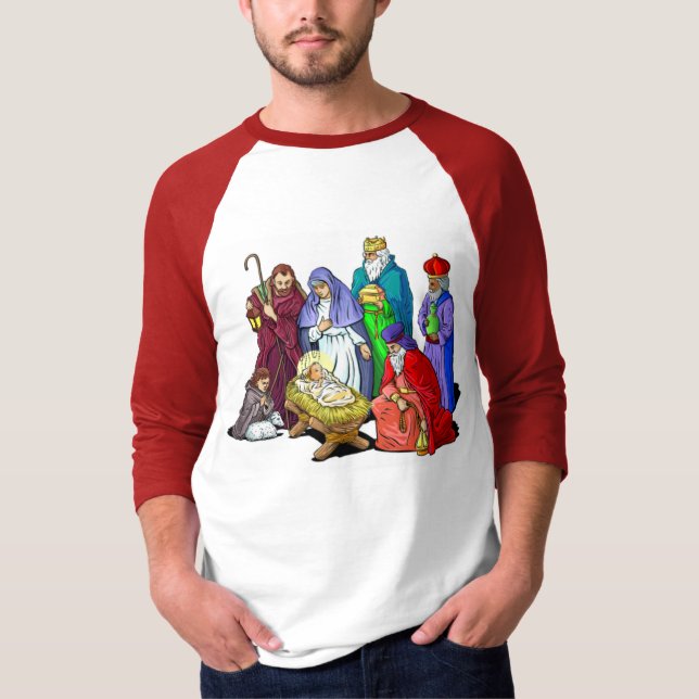 Camiseta Cena colorida da natividade do Natal (Frente)