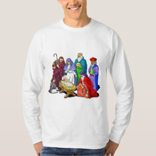 Camiseta Cena colorida da natividade do Natal