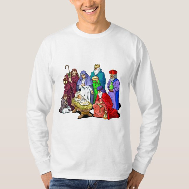Camiseta Cena colorida da natividade do Natal (Frente)