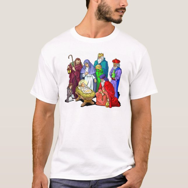 Camiseta Cena colorida da natividade do Natal (Frente)