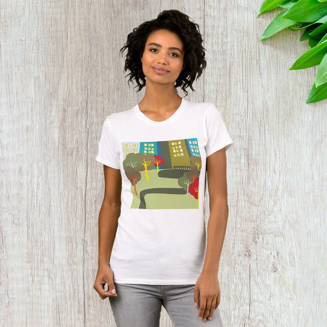 Camiseta Cena Colorida do Parque do Centro da Cidade (Criador carregado)