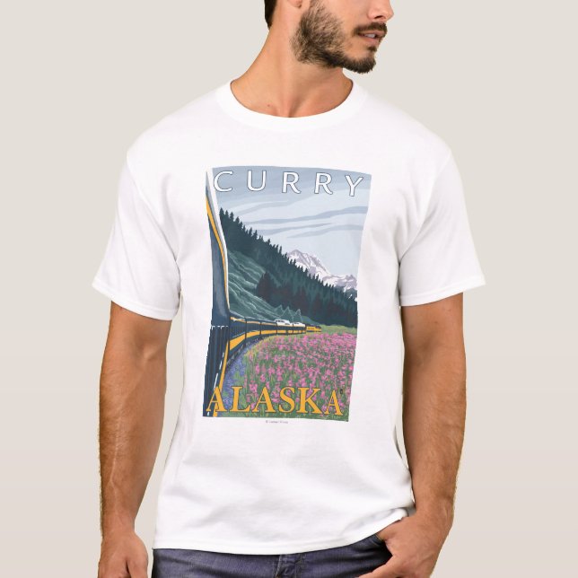Camiseta Cena da estrada de ferro de Alaska - caril, Alaska (Frente)