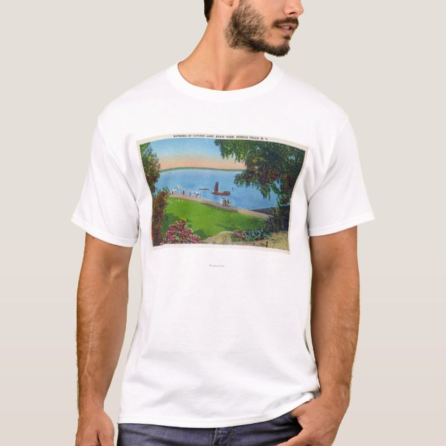 Camiseta Cena da natação no parque estadual do lago Cayuga (Frente)