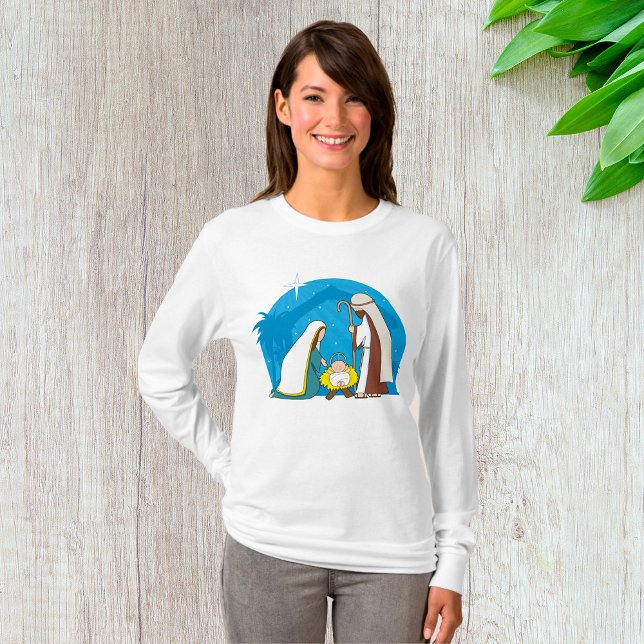 Camiseta Cena da Natividade com Mary Joseph e Baby Jesus (Criador carregado)