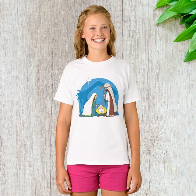 Camiseta Cena da Natividade com Mary Joseph e Baby Jesus (Criador carregado)