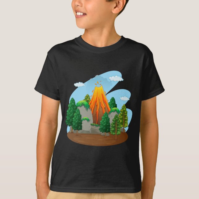 Camiseta Cena da natureza com erupção do vulcão (Frente)