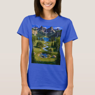 Camiseta Cena da Natureza Montanhas Cachoeiras Lago Córrego