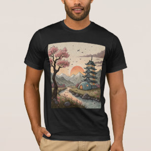 Camiseta Cena da Pagode da Montanha Sonhadora com Rio e Flo