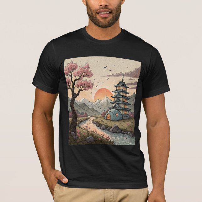 Camiseta Cena da Pagode da Montanha Sonhadora com Rio e Flo (Frente)