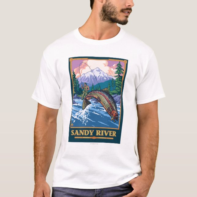 Camiseta Cena da pesca com mosca - rio de Sandy, Oregon (Frente)