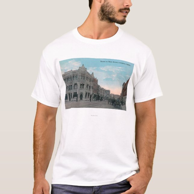 Camiseta Cena da rua principal com carruagems do cavalo e (Frente)